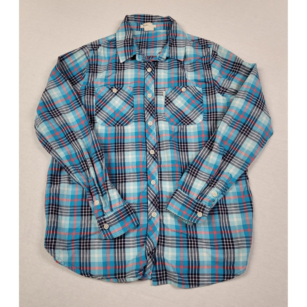 Levi's Womens Plaid Flannel Shirt S Blue Red Long Sleeve Button Up Cotton